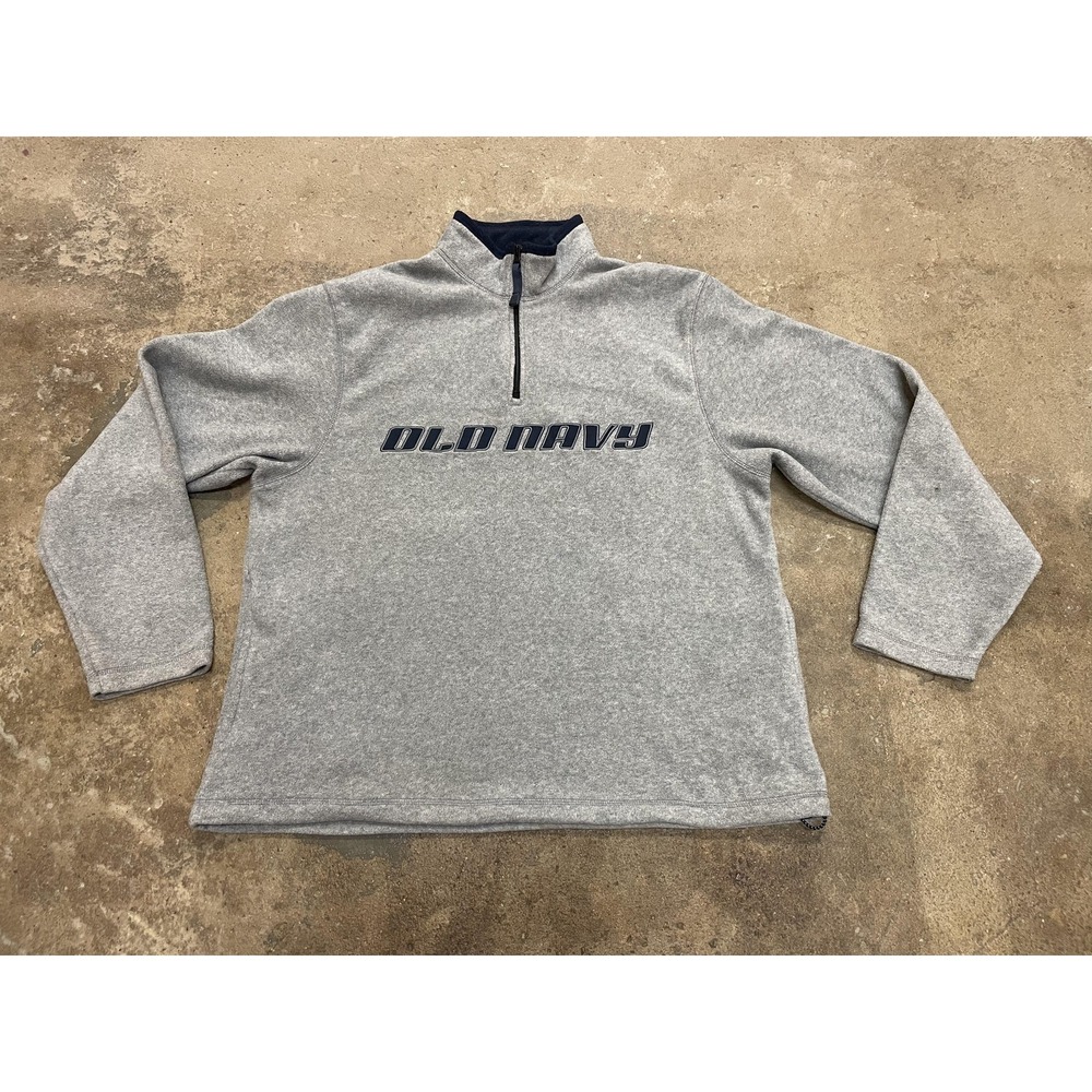Old Navy Sweatshirt Mens XL Gray 1/4 Zip Fleece Pullover Mock Neck‎ Logo